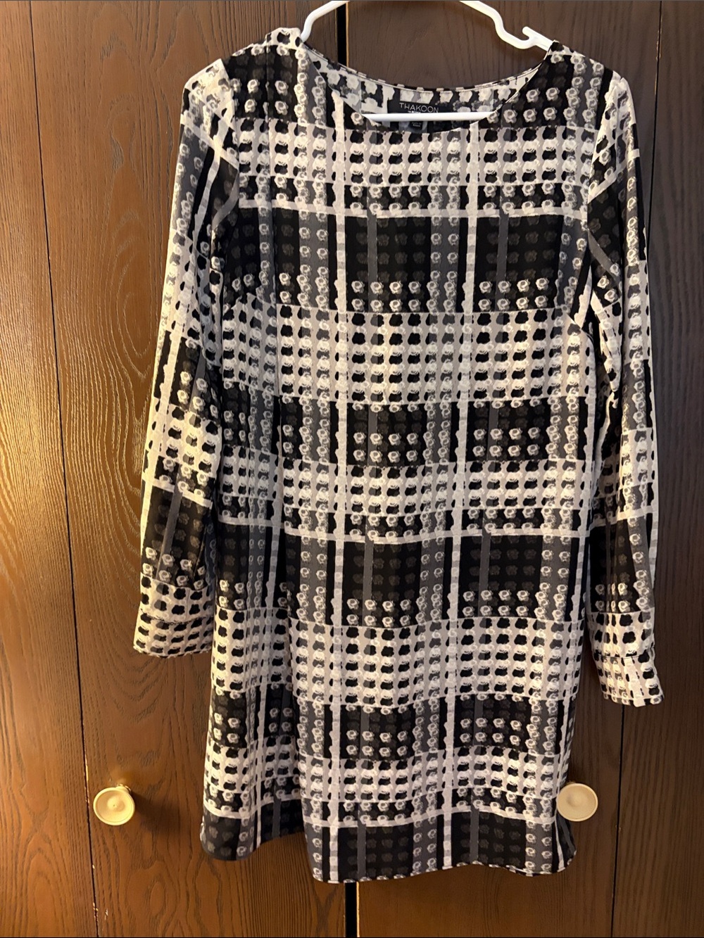 Thakoon Black, gray and cream long Sleeved Plaid Shift Dress. Size XS